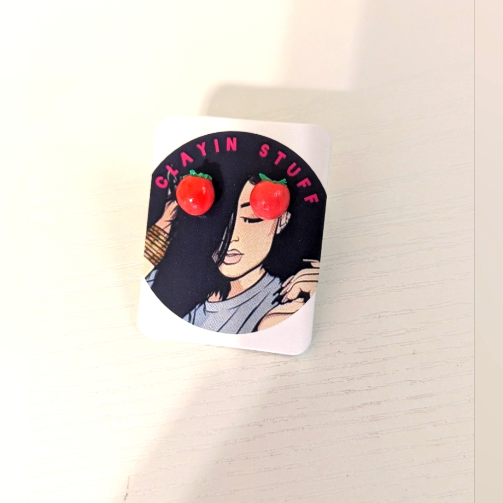Red tomato tiny stud earrings